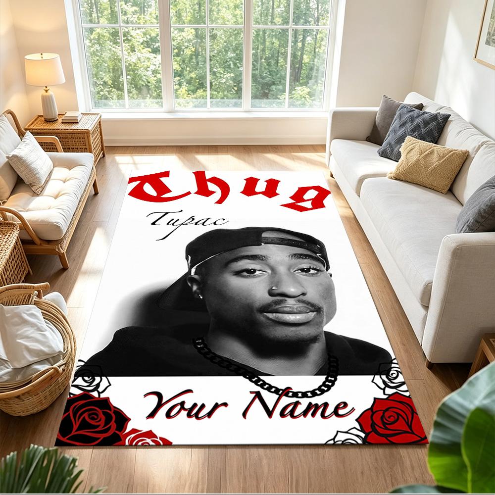 2pac Customize Text Floor Mat Perfect for Dormitory Entryway Outdoor Game Room Anti-slip Rug Anime Office Decor Best for Christmas