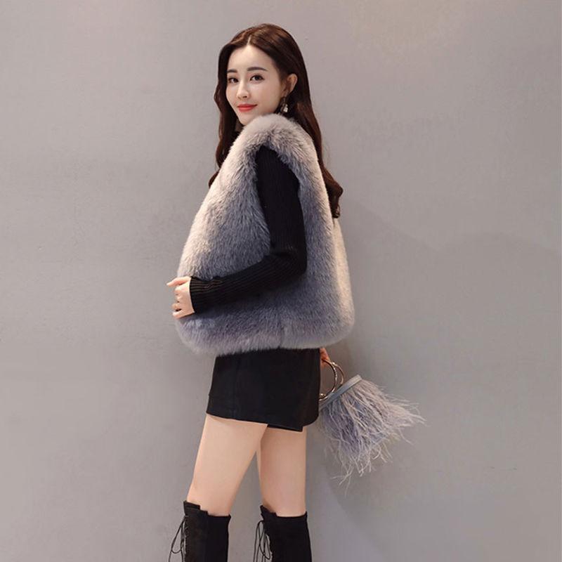Haining winter imitation leather vest women's imitation leather jacket short vest fox fur vest thin