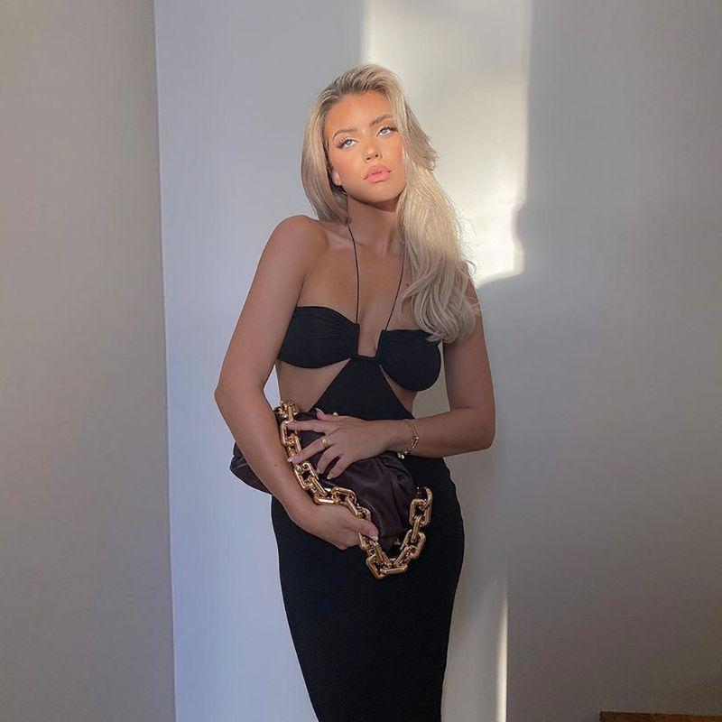 Midriff Outfit European and American Ins Halter Lace-up Tube Top Long Dress