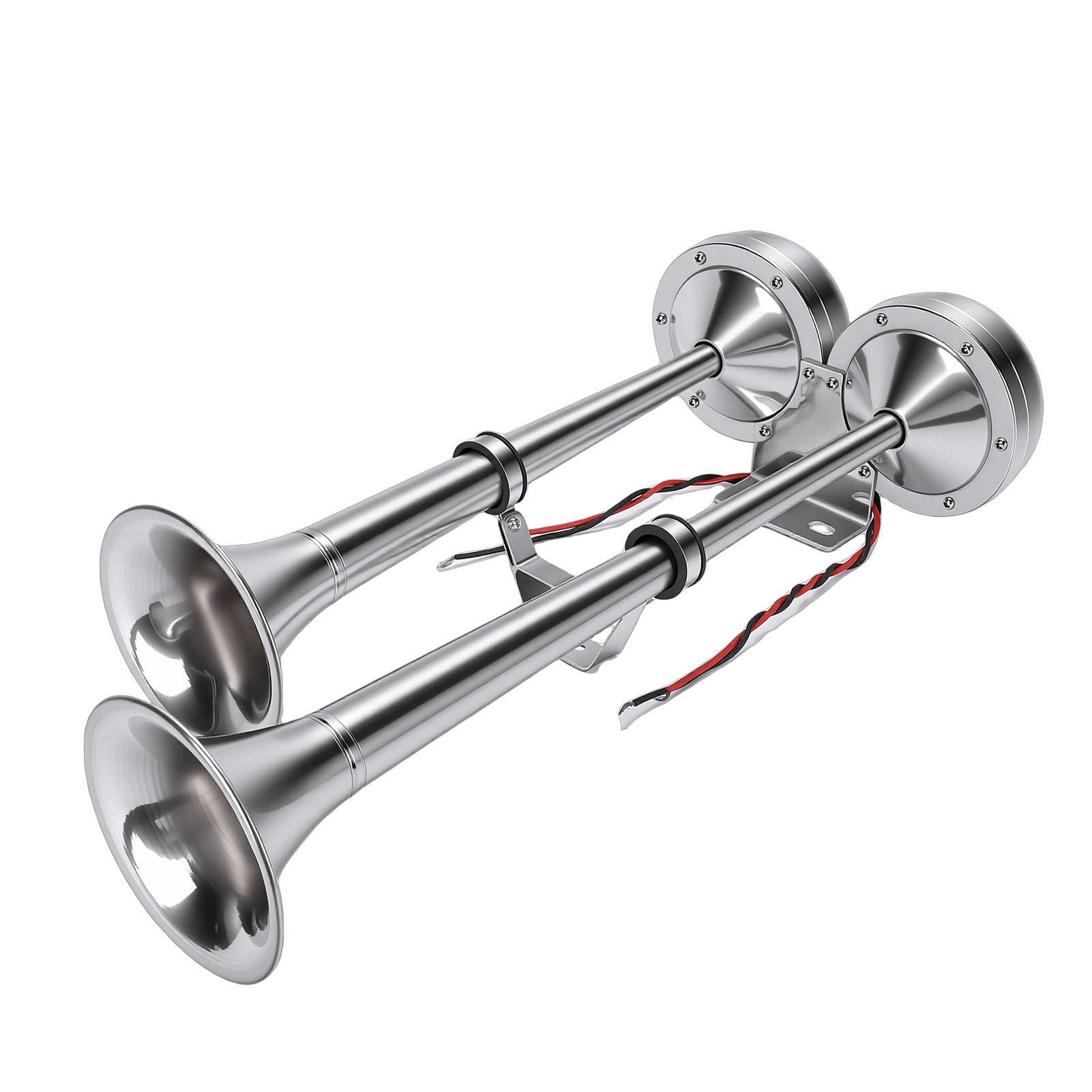 Marine Boat Horn 125dB Loud 304 Stainless Steel Dual Trumpet Horn for Vehicles Trucks RVs