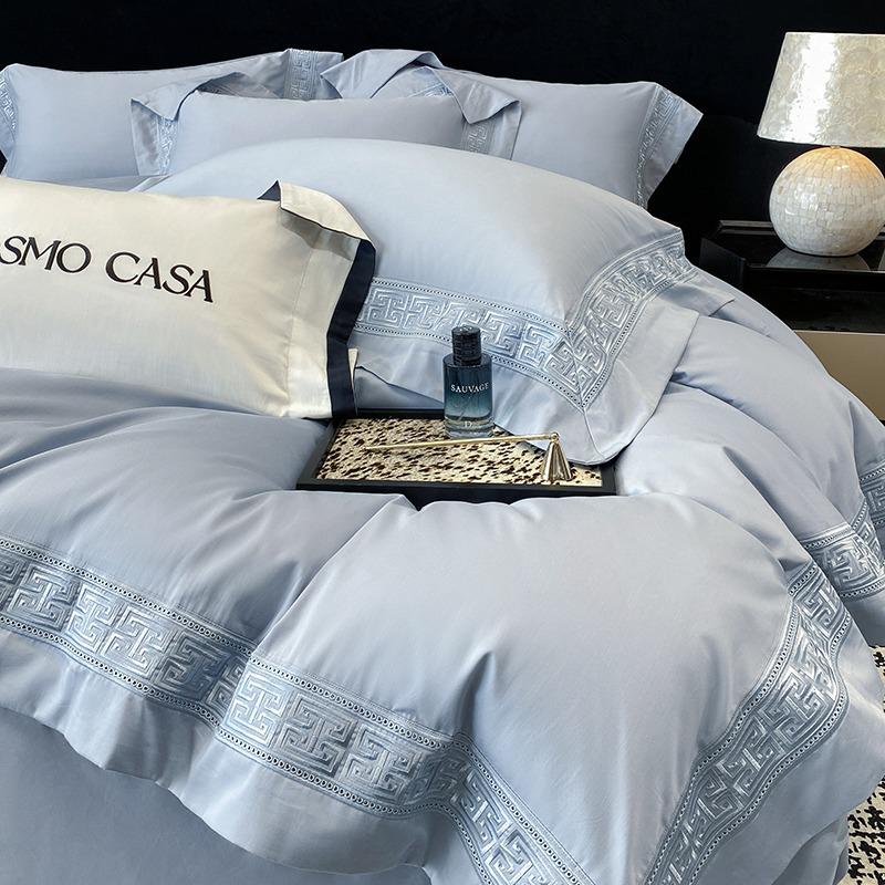 100% Cotton Long-Staple Flannel Embroidery 4-Piece Bedding Set - Mother & Baby Grade, All-Season