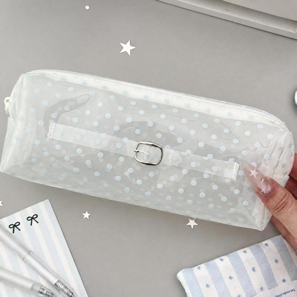 Polka Dot Print Pen Bag Transparent Stationery Pouch Portable Stationery Bag Students