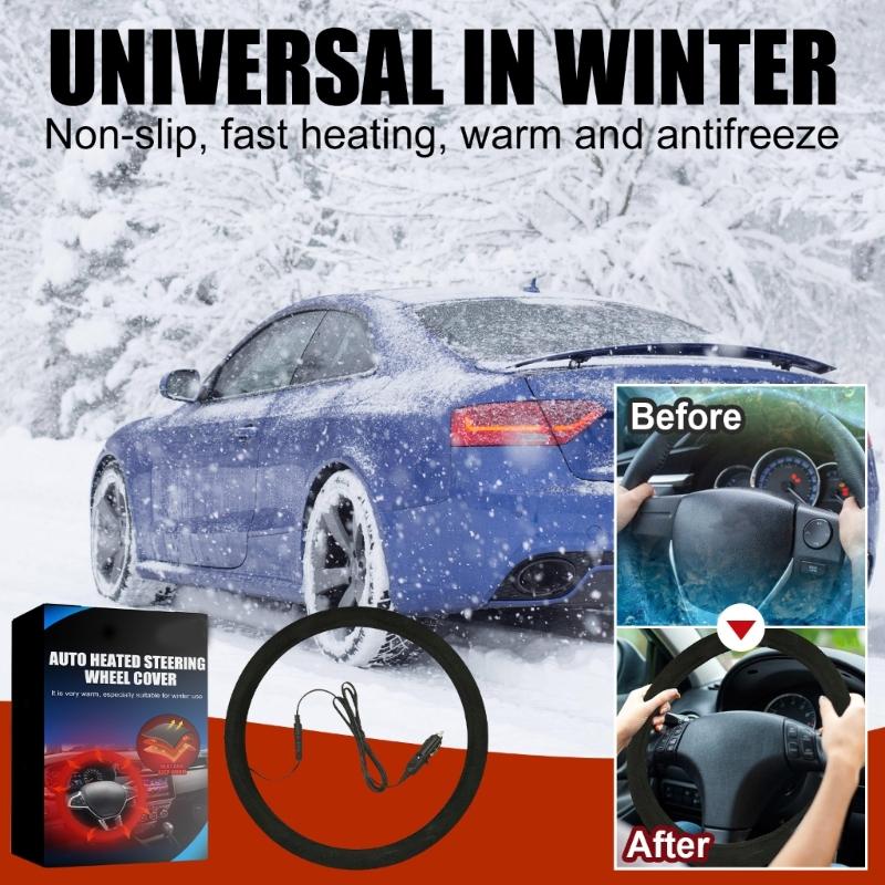 Quick Heated Steering Wheel Cover Rapid Heating Up Thermal Protection Universal for 14.5-15.5" Diameter Automobile