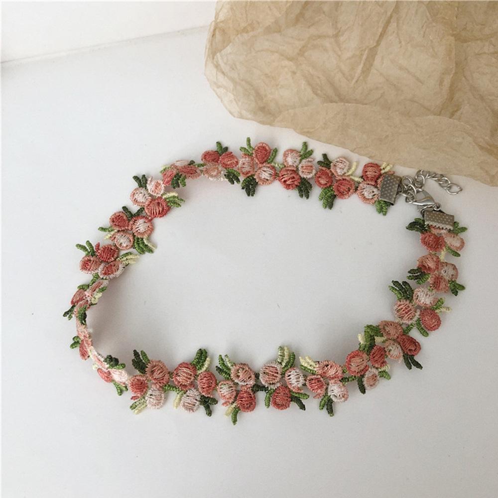 Gifts Women Embroidery Romantic Floral Sweet Jewelry Choker Chain Clavicle Chain Flower Necklace