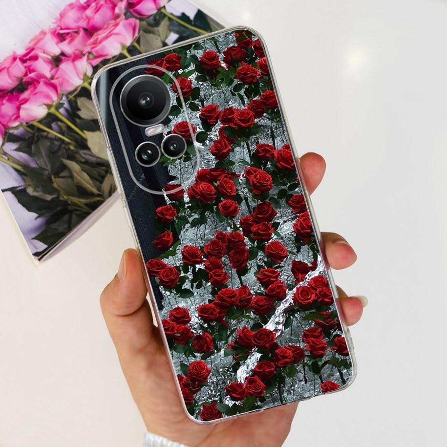 For Oppo Reno 10 Pro 5G Case Reno 10 Phone Case Fashion Flower Cartoon Clear Silicone Shockproof Cover For Reno10 Pro Plus Coque
