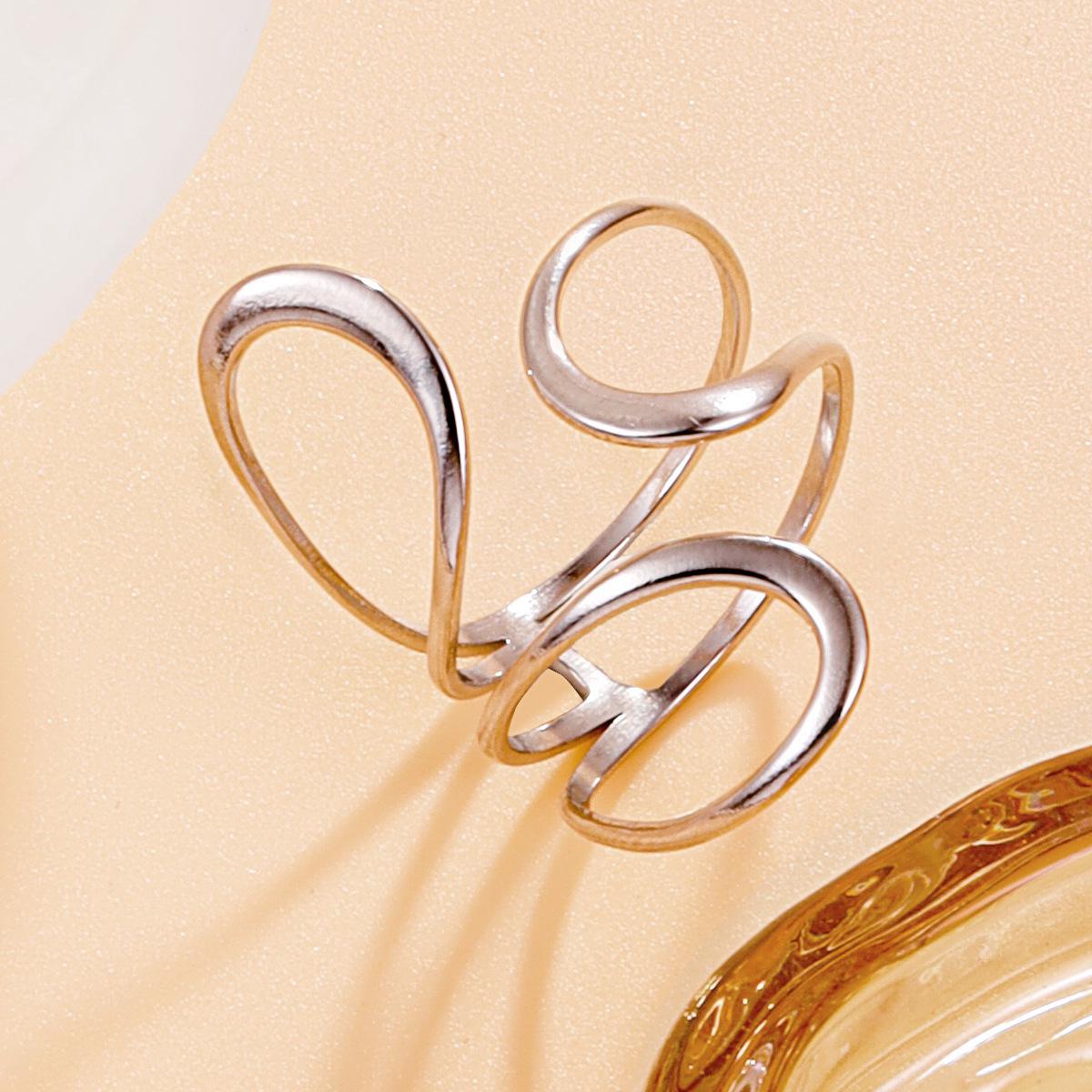 European 18K Gold Plated Stainless Steel Geometric Open Band Ring for Women
