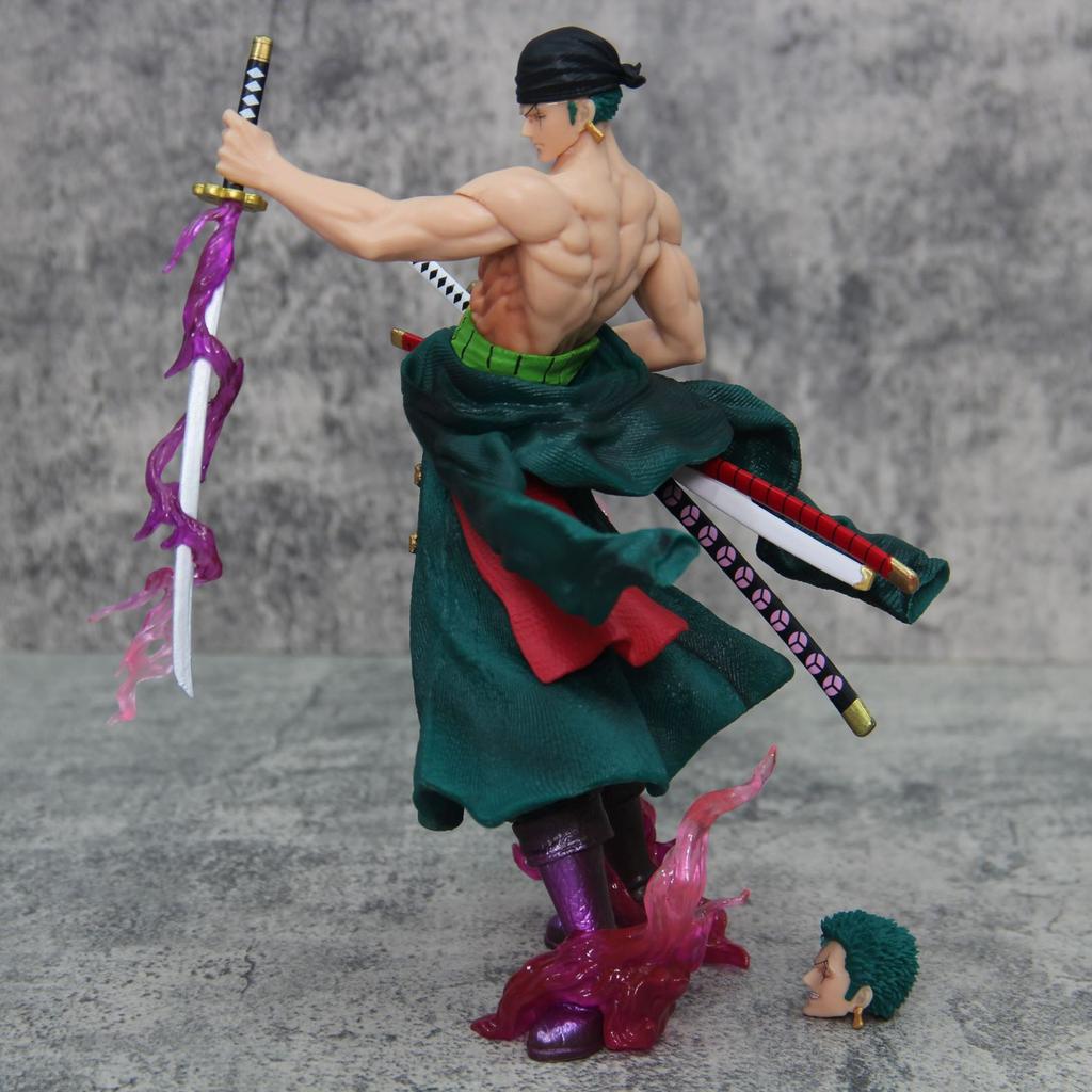 Anime One Piece Roronoa Zoro Battle Ver. GK PVC Action Figure 2 Heads Statue Model Kids Toys Doll Gifts 24cm