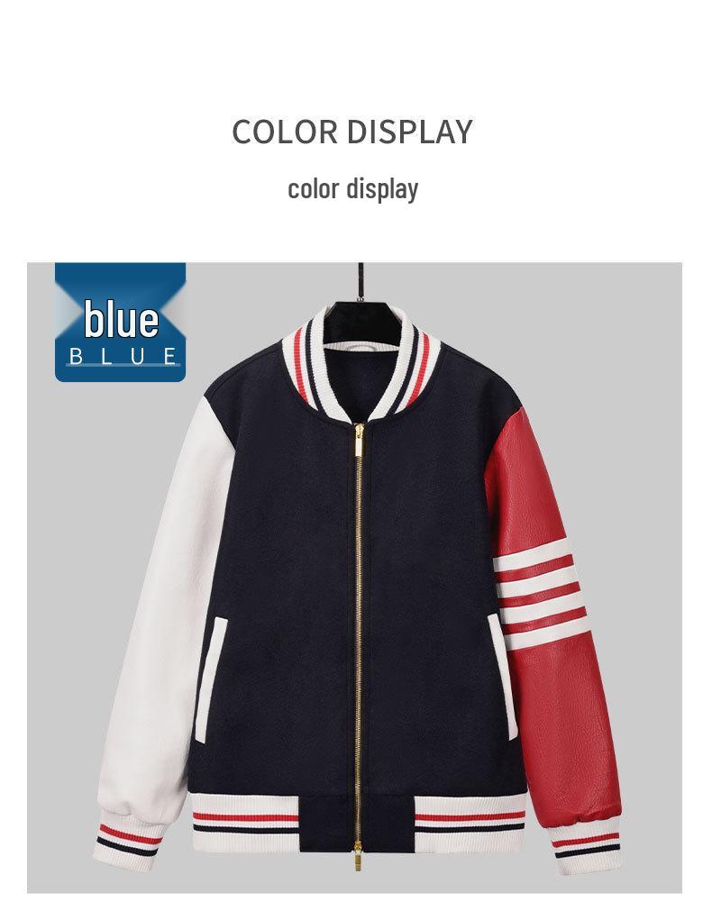 TB BROWIN Autumn Striped Wool Blend Baseball Jacket - Lobster Style Streetwear Casual Outerwear