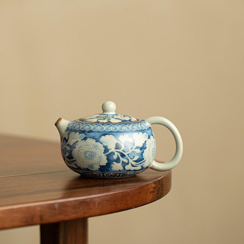 

Традиционный китайский керамический чайник из печи Жу, ручная работа, узор с цветами, чайник Сиши, бытовой красивый чайник, портативный набор для чая 230 мл