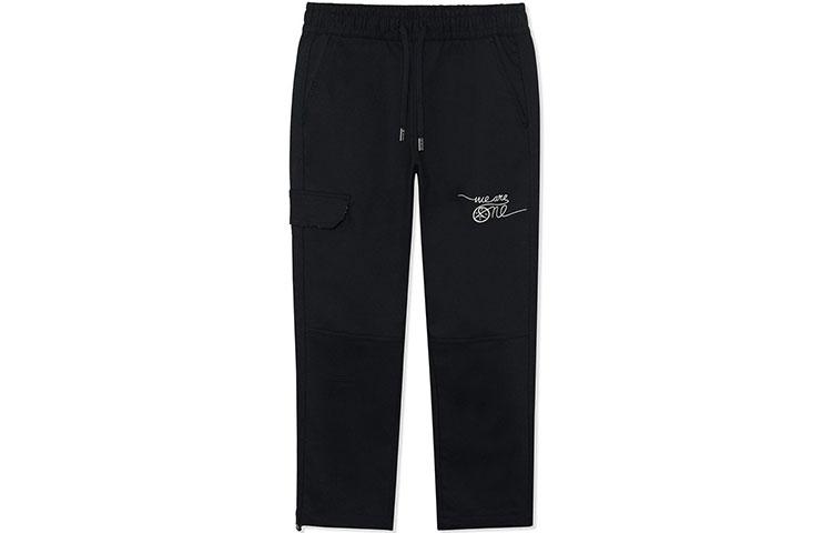 Li Ning Artist DFT Collaboration Collection, Straight Fit Mid Rise Fleece Lined Casual Pants Men s Black AKXR589-1 S