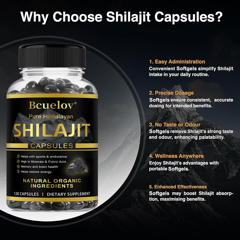 Reine Himalaya Shilajit Kapseln, Premium Mineralstoffergänzung mit Fulvinsäure & Spurenelementen, Energie, Ausdauer & Gehirnunterstützung