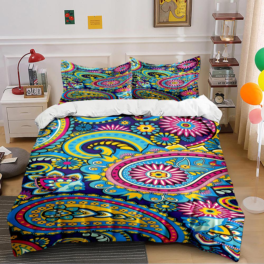 Colorful Paisley Floral Bedding Set Bedding Set (1 Duvet Cover, 2 Pillowcases, Duvet Not Included)