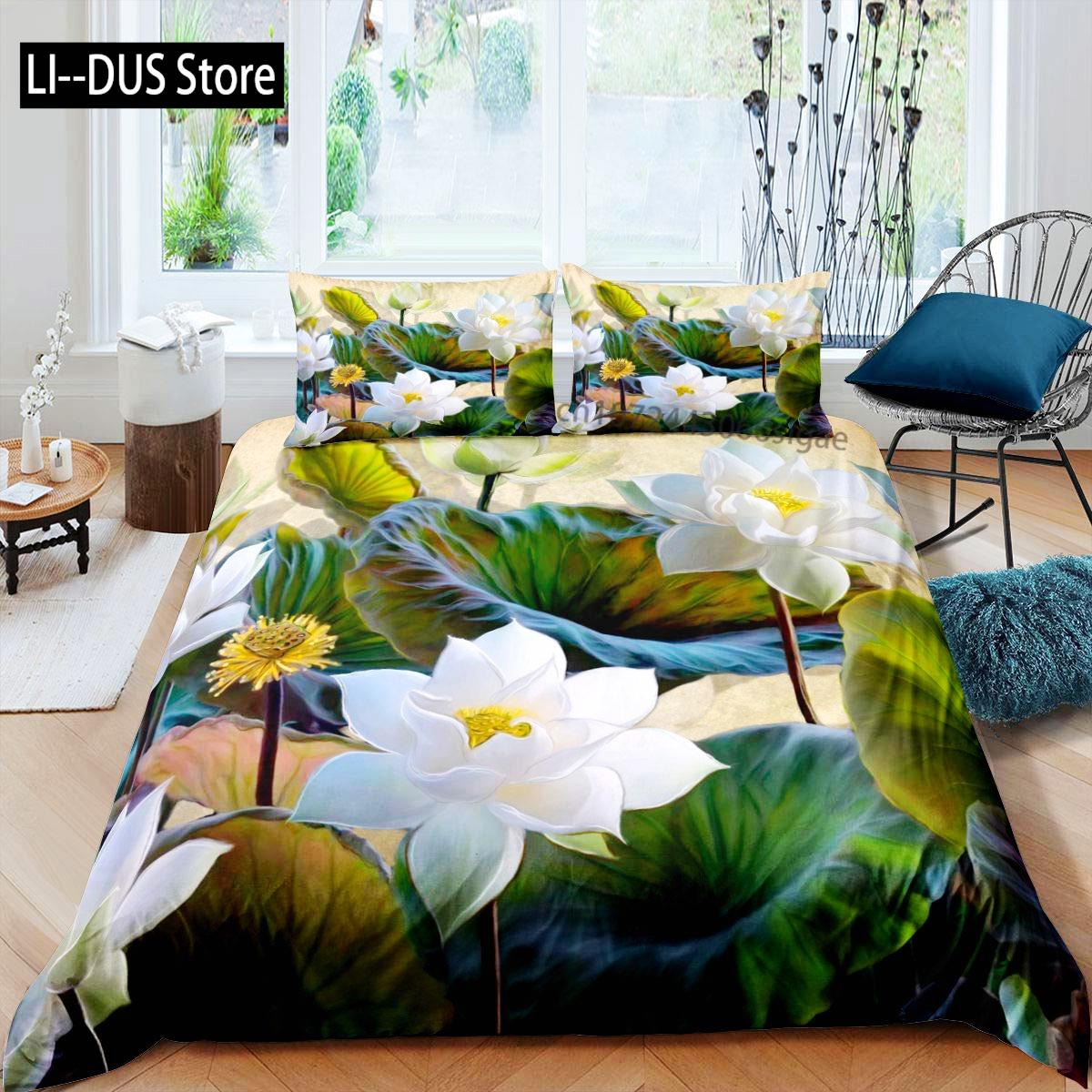 

Lotus Duvet Cover Set, Sun Pattern Mandala Culture Print,Decorative 3 Piece Bedding Set with 2 Pillow Shams,King Queen Full Size 135x200cm