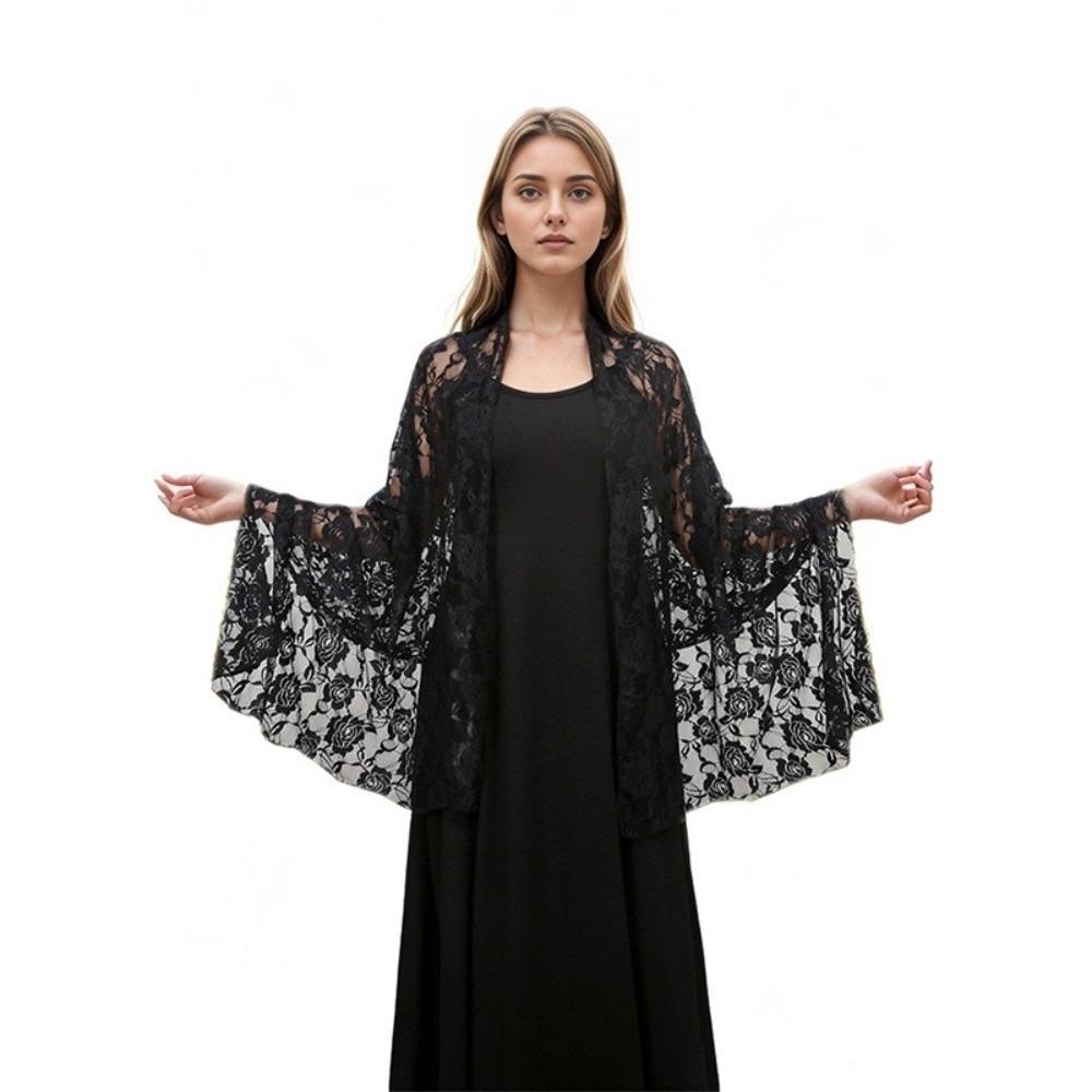

Hollow Out Lace Shawls Sheer Evening Dress Scarf Elegant Long Wrap Belly Dancing Belt чёрный