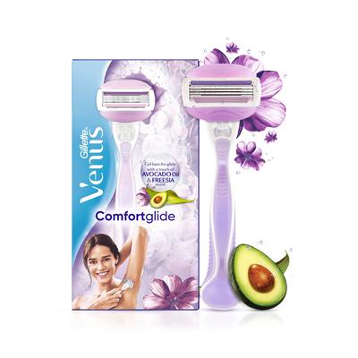 Gillette Venus Comfort Glide Hair Removal Razor for Women with Avocado Oils & Body Butter, Freesia Scent, 1 Pc