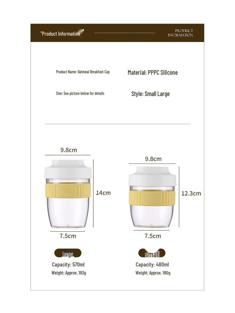 Portable Yogurt & Oatmeal Cup with Lid & Spoon - Perfect for Office & Student Breakfasts