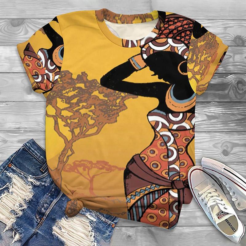 Afrykańska Czarna Dziewczyna 3D Druk T-shirty Kobiety Lato Casual Streetwear Krótki Rękaw T-shirt Harajuku Y2k Topy Koszulki Odzież Damska