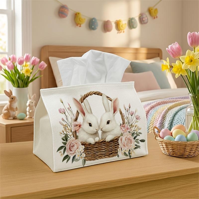 1pc Vintage Botanical Pastoral Tissue Holder Featuring a Bunny Basket Design - A Decorative Storage Solution for Your Kitchen, Dining Area, Living Roo