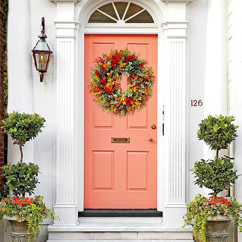 Autumn Eucalyptus Wreath Artificial Plants Background Wall Window Wedding Party Supplies Gifts Diy Christmas Home Decoration