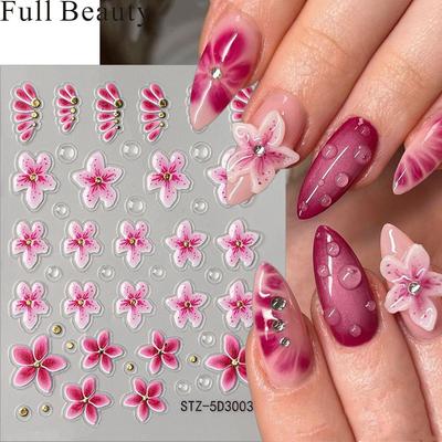 5D Embossed Nail Art Stickers Sun Flower Nail Decals Engraving Floral Nail Slider Tips