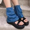 Tongs sexy sandales bottes Denim bleu plate-forme chaussette bottes femmes Style Rome chaussures plates noir blanc