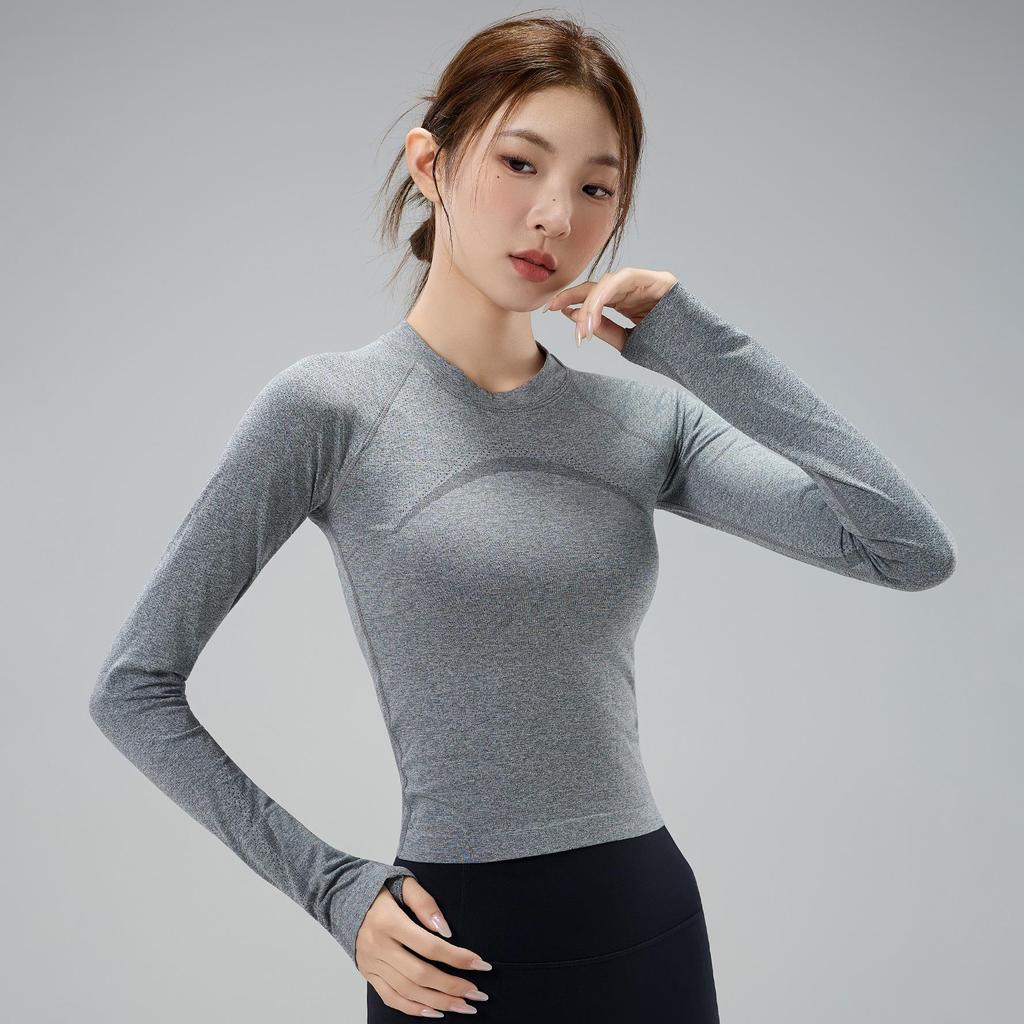 Haut de Pilates Manches Longues Coupe Ajustée pour Femme, Séchage Rapide, Respirant, Haute Élasticité, Idéal pour la Course à Pied et le Fitness