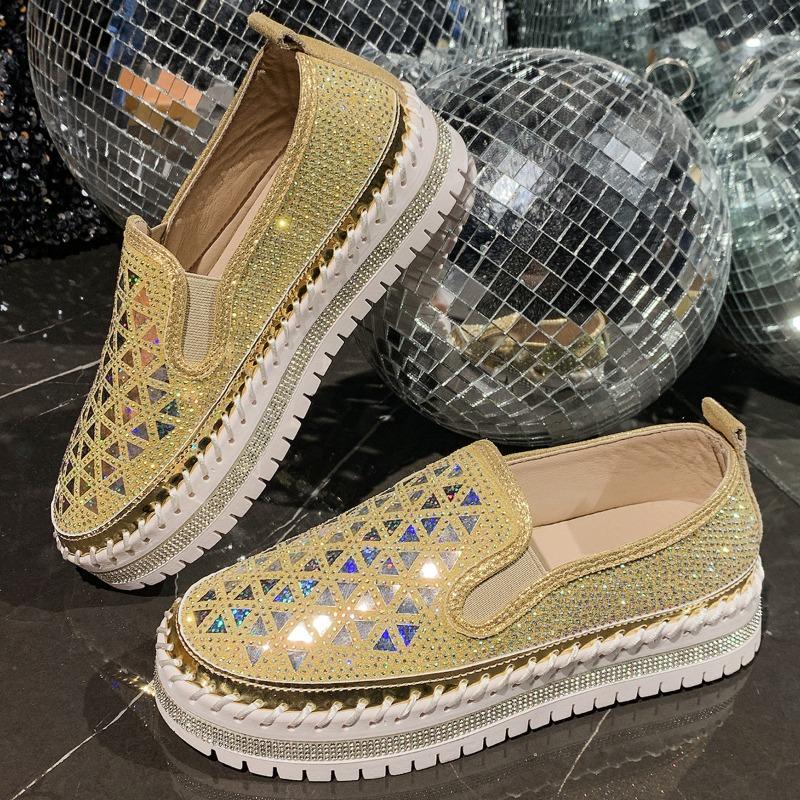 Fashion Low-top and Thin Foot Casual Single Shoes Women's Large Size Thick-soled One-pedal Rhinestone Single Shoes