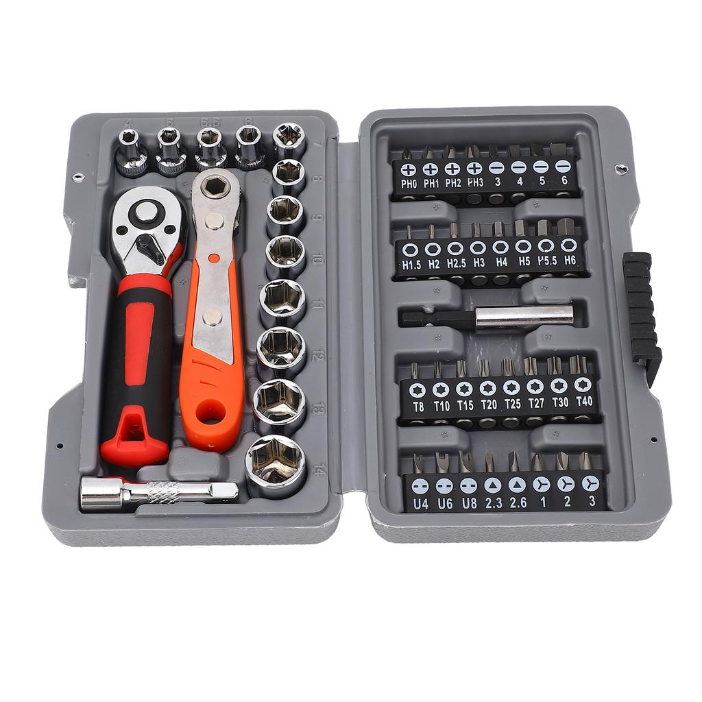 Ratschenschraubendreher-Set 48 in 1 Ratsche 14-Zoll Stecknuss Schlitz Kreuzschlitz Schraubendreher-Bit Haushalt