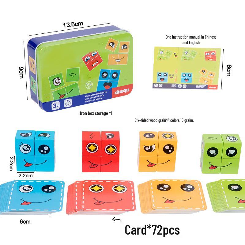 Gesichtsverändernde Würfelblöcke: Holzpuzzle & Logikspiel für Kinder und Eltern