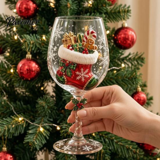 Dekoratives Glas für Zuhause Weihnachts-Stielglas, Schneemann/WeihnachtsmannKranz/Elch/WeihnachtsbaumHandbemalt, Elegantes Schneemann-Trinkglas Kreatives Stielglas