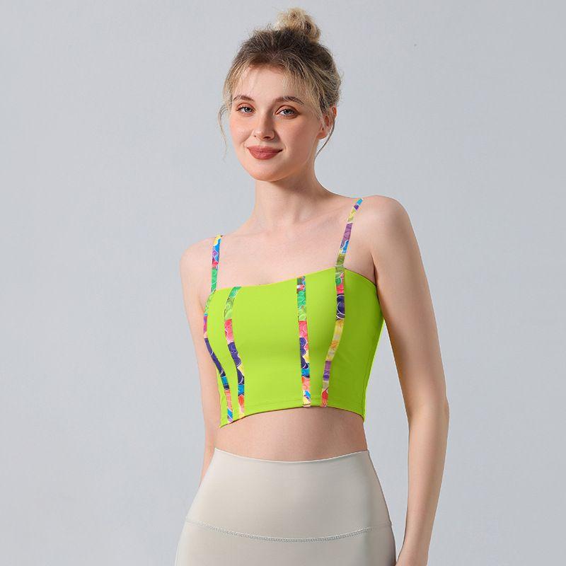 Export Cross-Border Colorful Thread Patchwork Nude Feel Sports Bra Underwear Running Beautiful Vest Gym Yoga Clothing Top Women