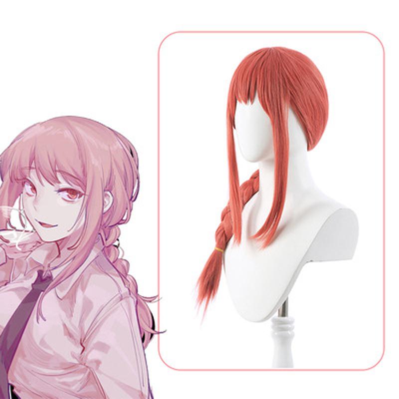 Anime Wig Chainsaw Man Makima Cosplay Wigs Braided Hair Long Pink Red Wig Braids Heat Resistant Synthetic Hair Halloween Party