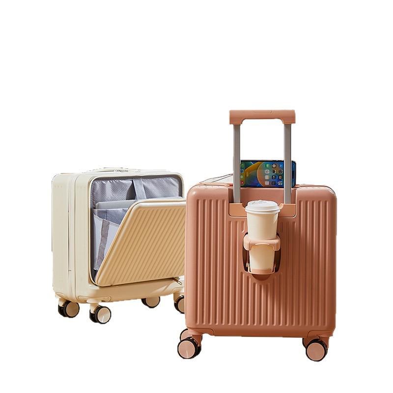 Front-Opening 20-Inch Carry-On Suitcase: Multi-Functional Trolley Case with Combination Lock for Men and Women.