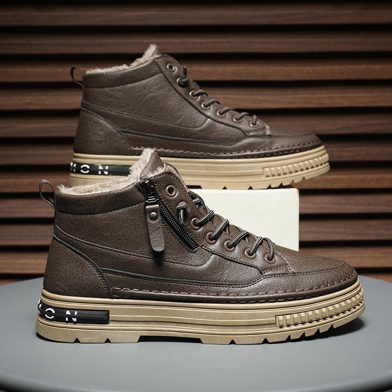 Men's shoes winter new medium and high-top Martin boots men's British low-top casual leather shoes American retro tooling cotton shoes