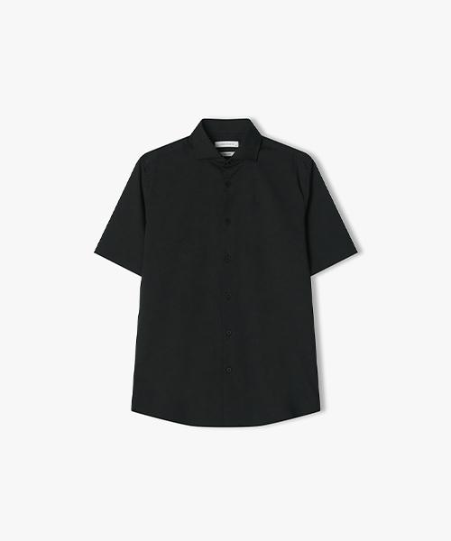 River Classy [25Ss] Llm31583 Black Slim Fit Wide Collar Business Short Sleeve Shirt 95