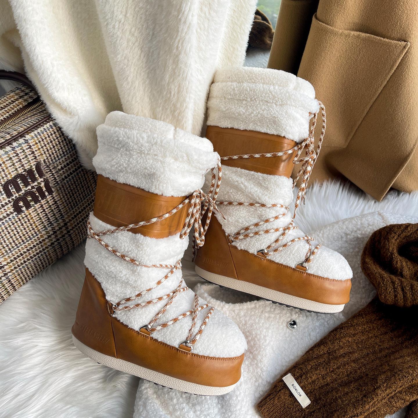 

Thick-soled inner height-increasing snow boots women s winter 2025 new moon boots long tube fluffy warm non-slip ski shoes 40 коричневий