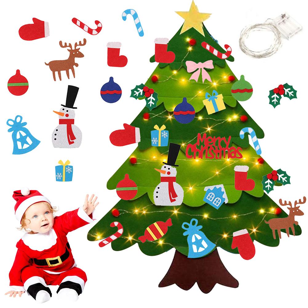 Diy Felt Christmas Tree Set Holiday Atmosphere Creative Christmas Decoration (with String Lights)