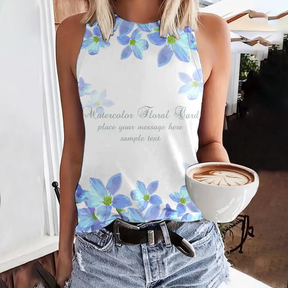 

Модные летние топы с цветочным принтом 3D для женщин в стиле Харадзюку, свободный жилет с круглым вырезом и открытыми плечами без рукавов, женская майка XL