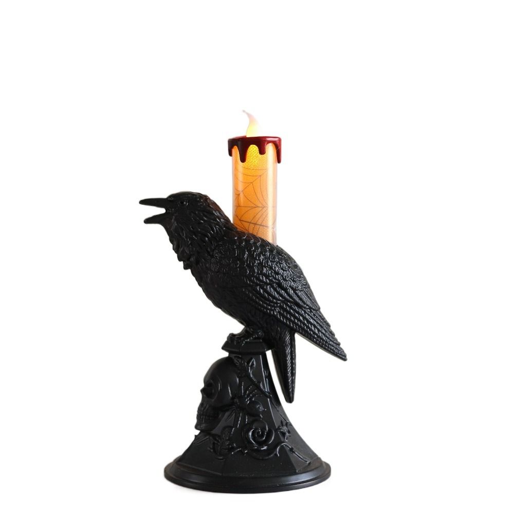 

Luminous Black Crow Statue Glowing Candlestick Realistic Table Lamp Raven LED Candles Bar оранжевый