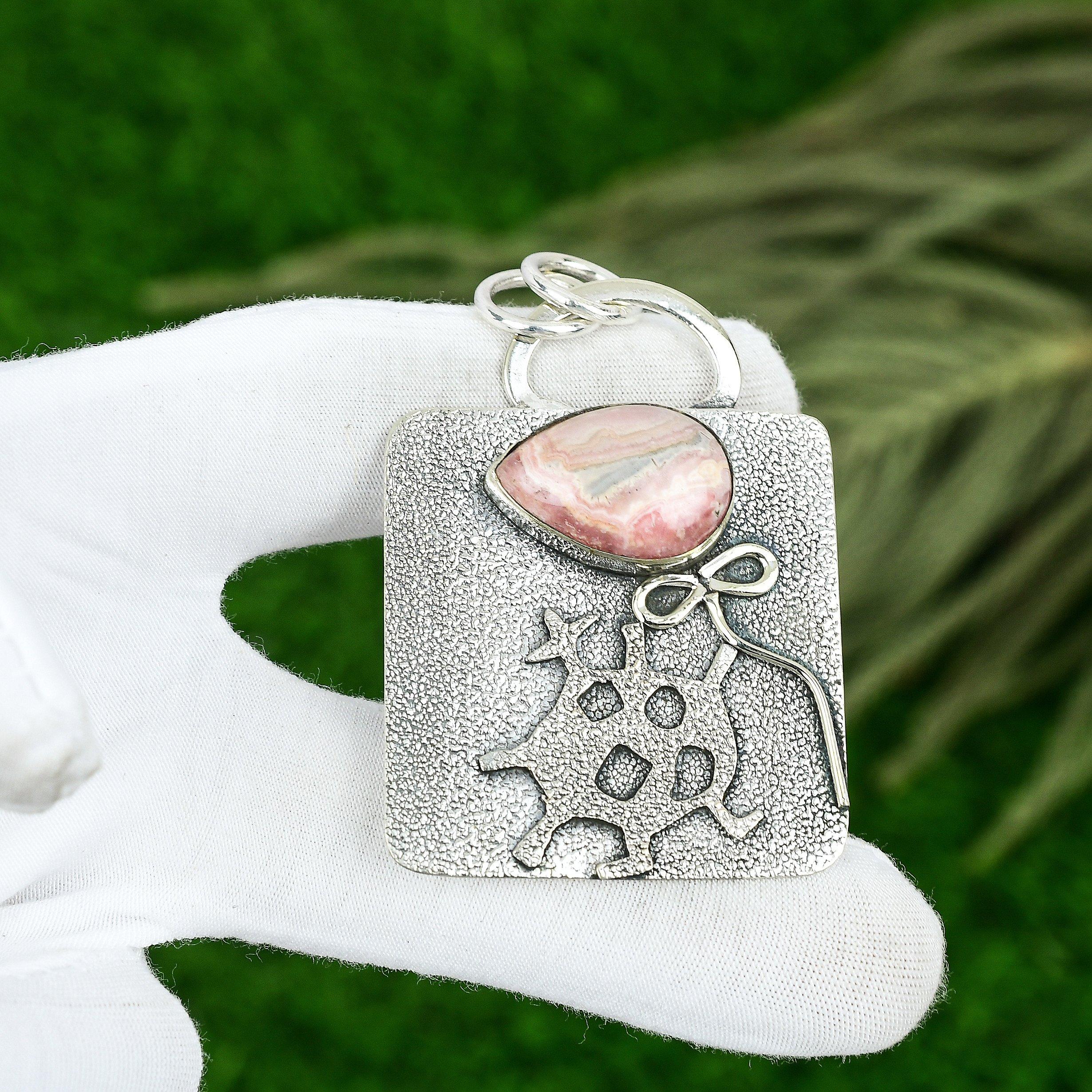 Sisters Day Sale Sterling Silver Natural Rhodochrosite Heart Chakra Wife Pendant