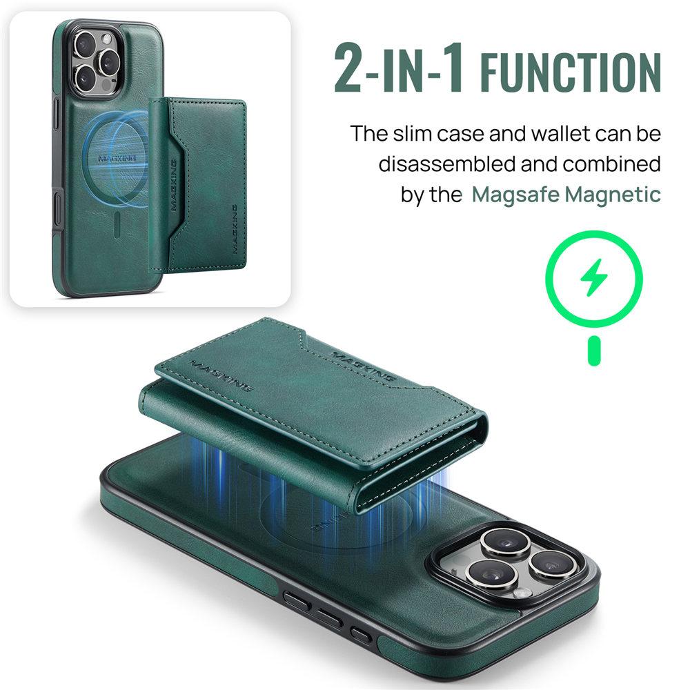 For Magsafe Wireless Charge Case For iPhone 16 e 15 14 Plus 13 12 Pro Max 2 in 1 Detachable Cards Leather Wallet Cover
