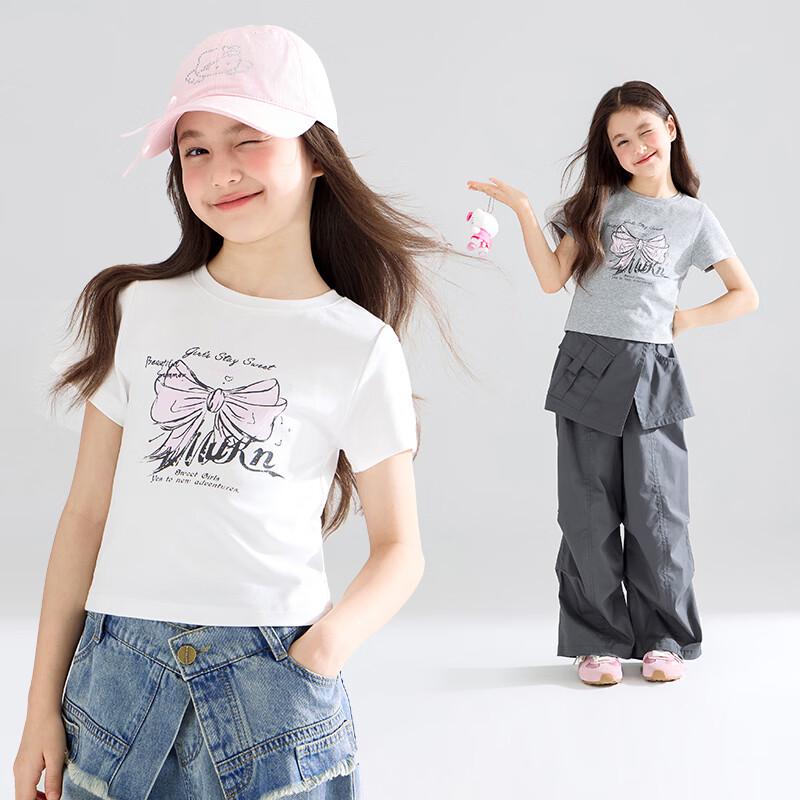 Mucmukn Neon Sweetheart Girls  Antibacterial Bow Print Short Sleeve T-Shirt 160CM