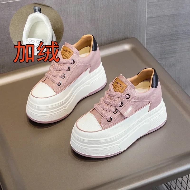 Fashion 9cm Genuine Leather Platform Sneakers Wedge Shoes for Women Breathable Sneakers Autumn Casual Shoes Hidden Heel Zapatillas Mujer