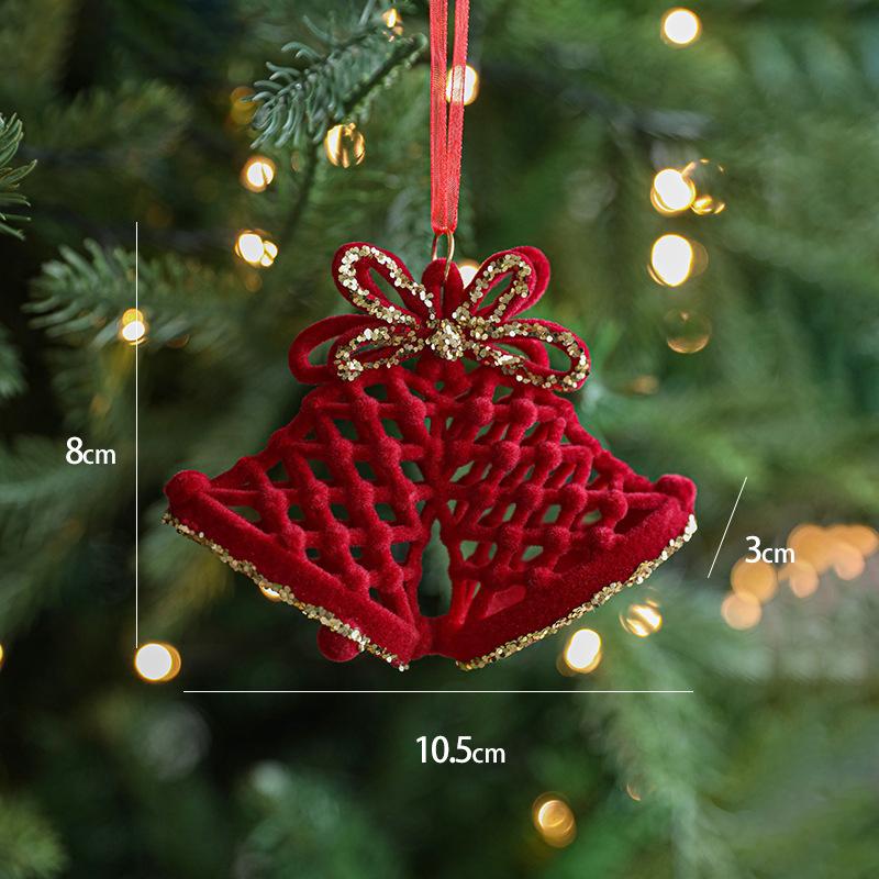 Red Flocking Christmas Bow Wreath Bell Christmas Tree Snowfall Elk Pendant Hanging Ornament Navidad 2025 Noel Home Party Decor