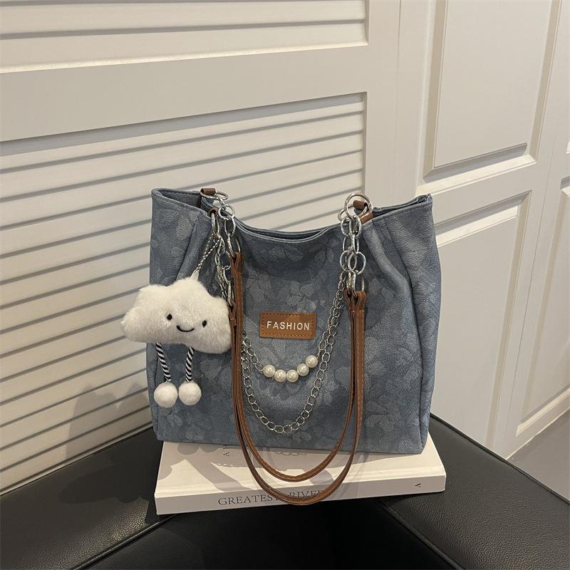 

Сумка большой вместимости женская 2025 новая модная цепочка на плечо сумка для работы, поездок, для студентов на занятия, сумка-тоут Without pendant синий