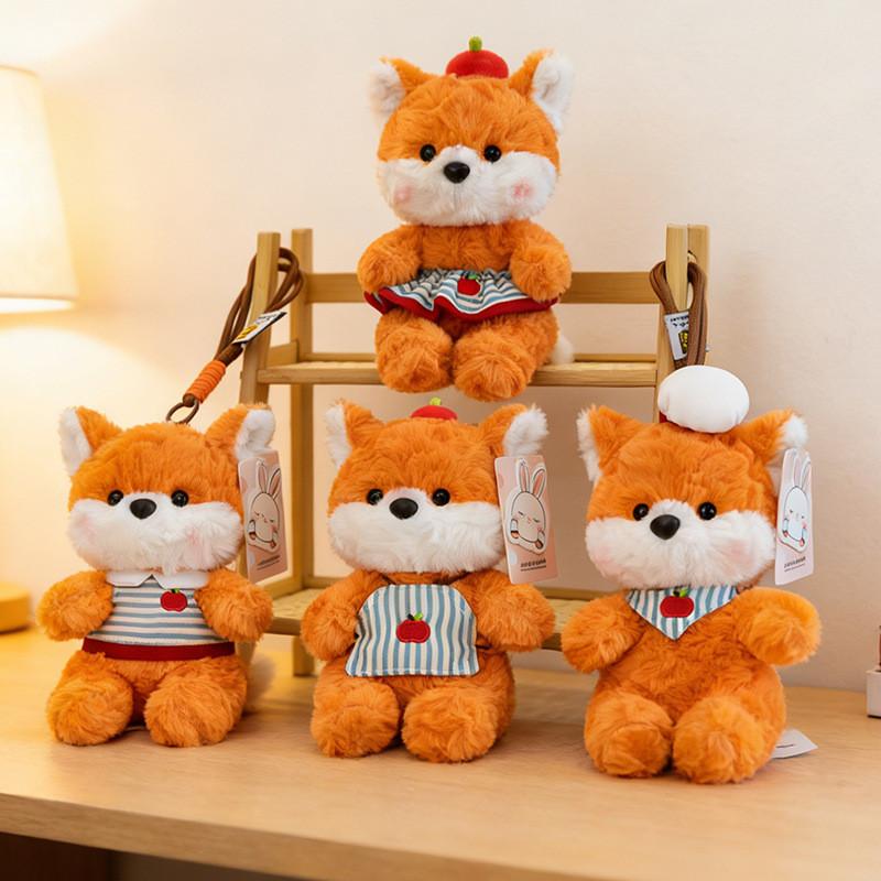 Cartoon Fox Plush Toy With Striped Outfit For Bag Decoration And Collection