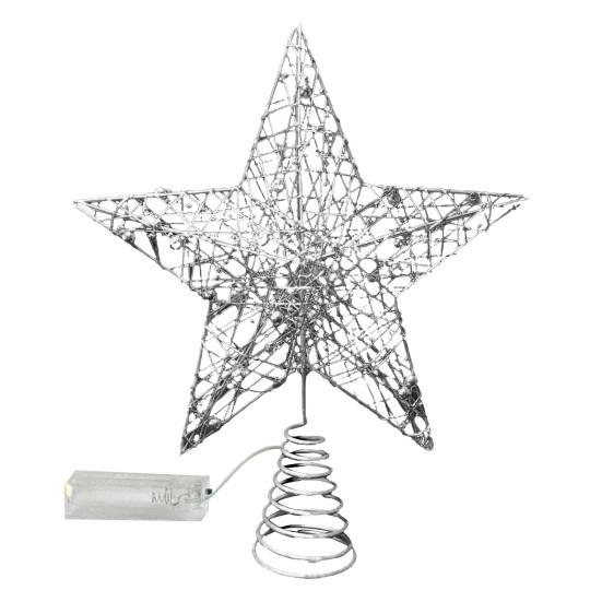 LED Star Christmas Tree Topper Glitter Gold Metal Star Light Ornament Battery Powered Hollow Star Tree Top Light for Christmas Home Parties Bars