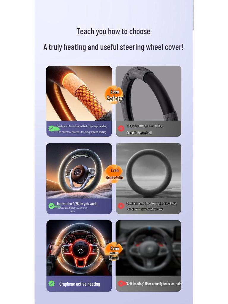 Husă Volan Universală Încălzită Wireless - Pluș, Anti-Îngheț, Suedeză cu Fir Scurt pentru Iarnă, Rotundă și în Formă de D