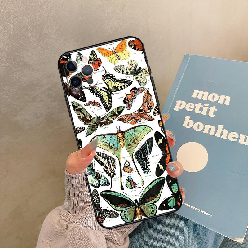 Moths Insects Botanical Butterflies Case For iPhone 17 Air 13 16 15 11 12 14 Pro Max 13 Mini XR 15 16 Plus 16e Back Cover Shell