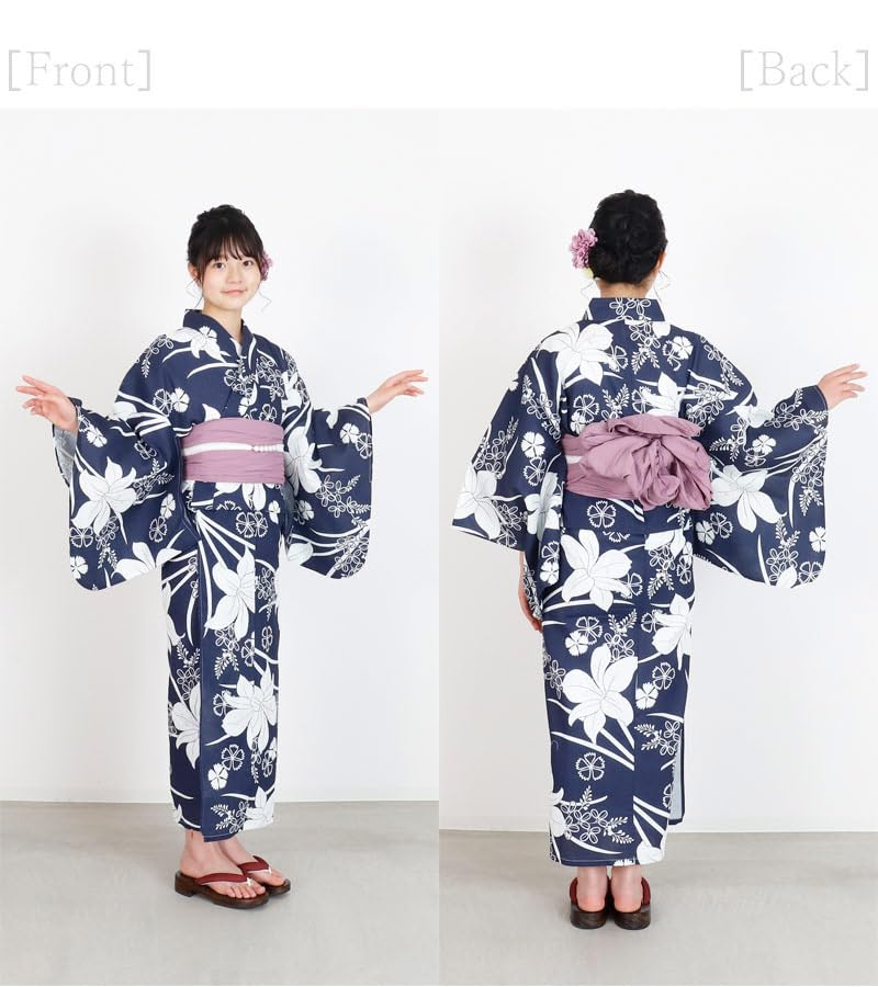 Kimono Hiroba Yu Yukata Linen Yukata for and Juniors 2 Waist Dressing and Linen Refreshing Sizes and Cco 4-Piece Set, High-Quality Women, Children, (6